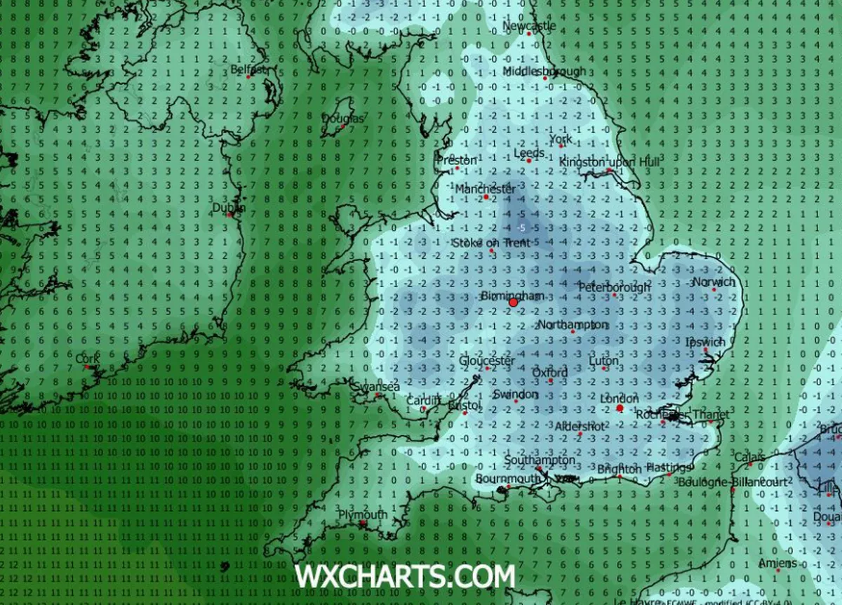 Temperatures are set to drop to below 0C in the Midlands on Sunday