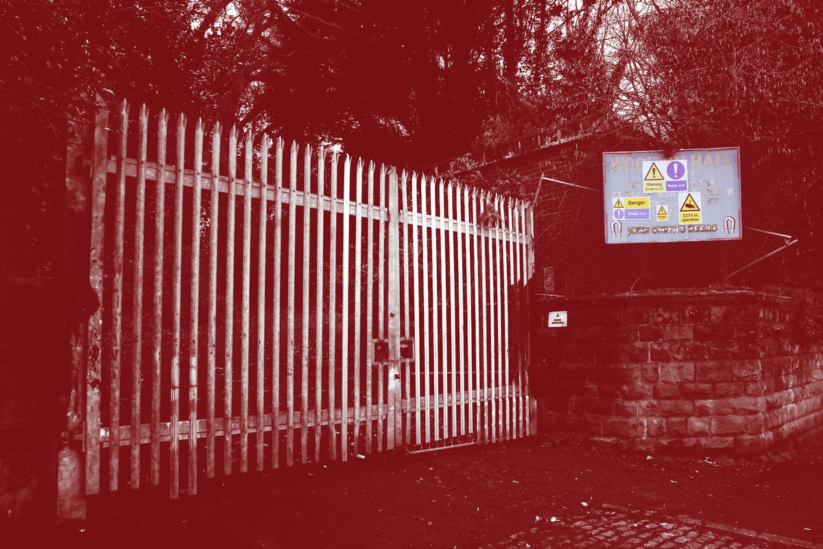 The access road to Woolton Hall from Speke Road is blocked off