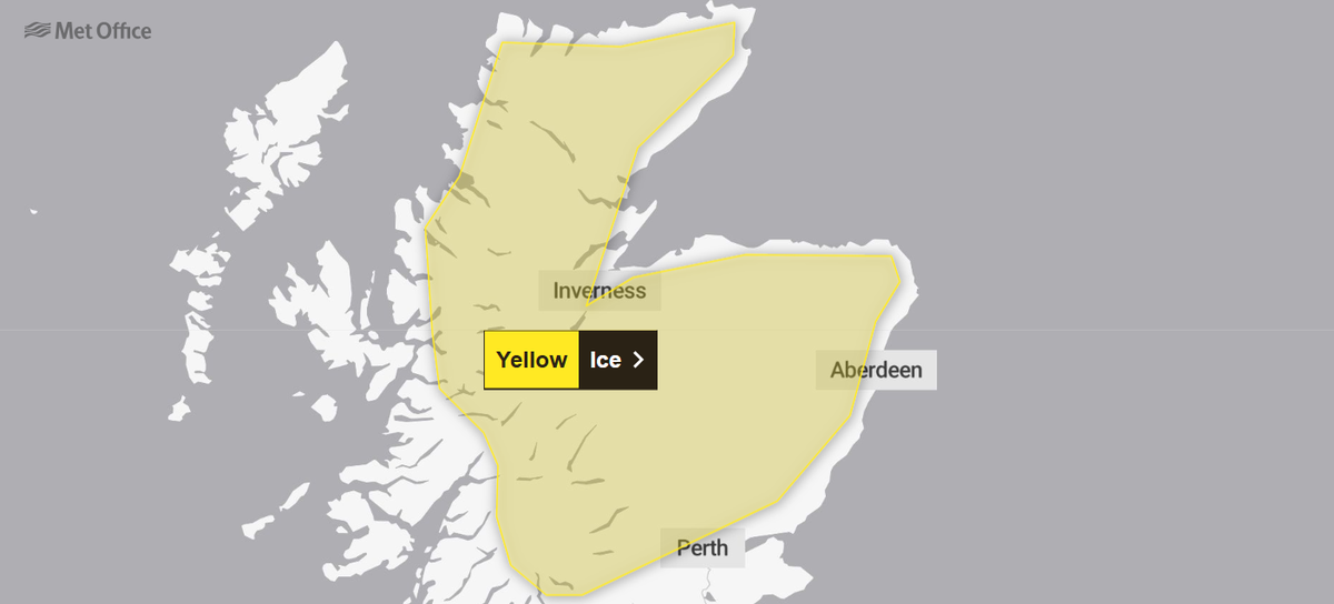 A picture of map showing yellow weather warning