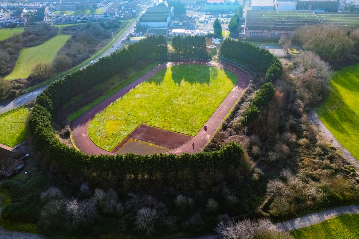 Aerial view of athletics track