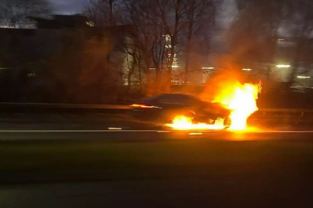 The vehicle burst into flames