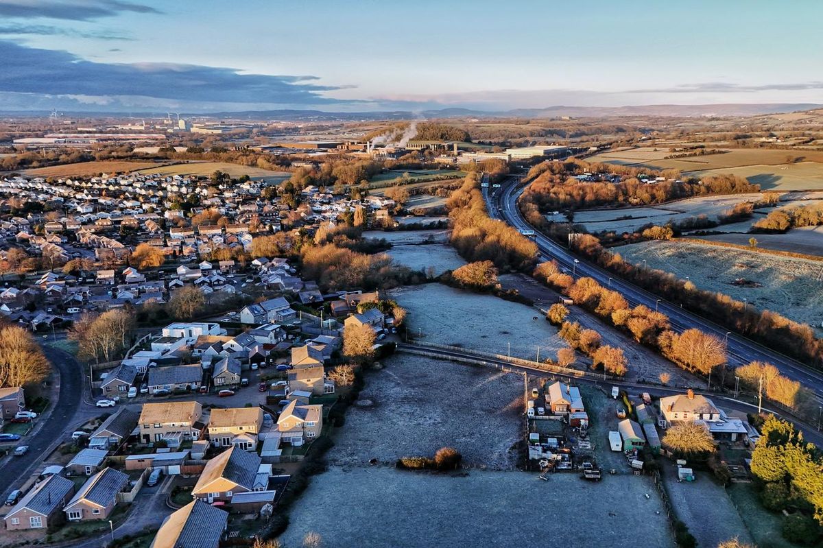 Aerial view of frost in Monmouthshire