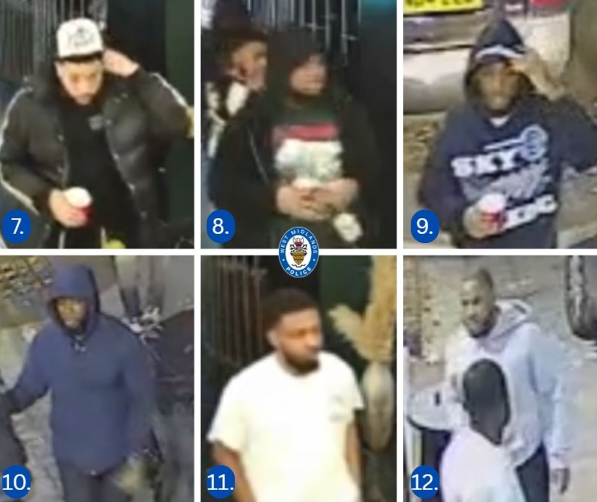 West Midlands Police has issued CCTV images of 12 men detectives would like to identify after a man was stabbed in Birmingham city centre 