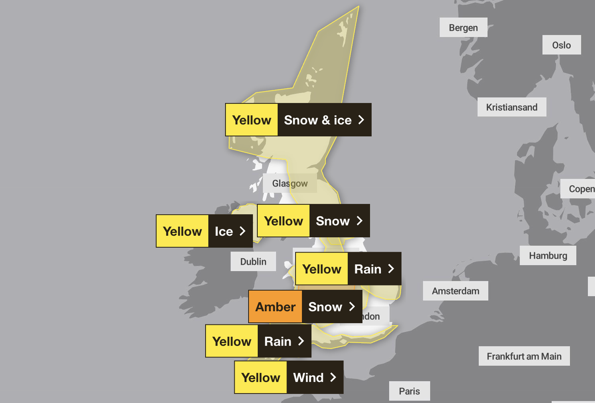 Three snow warnings are in place for Friday