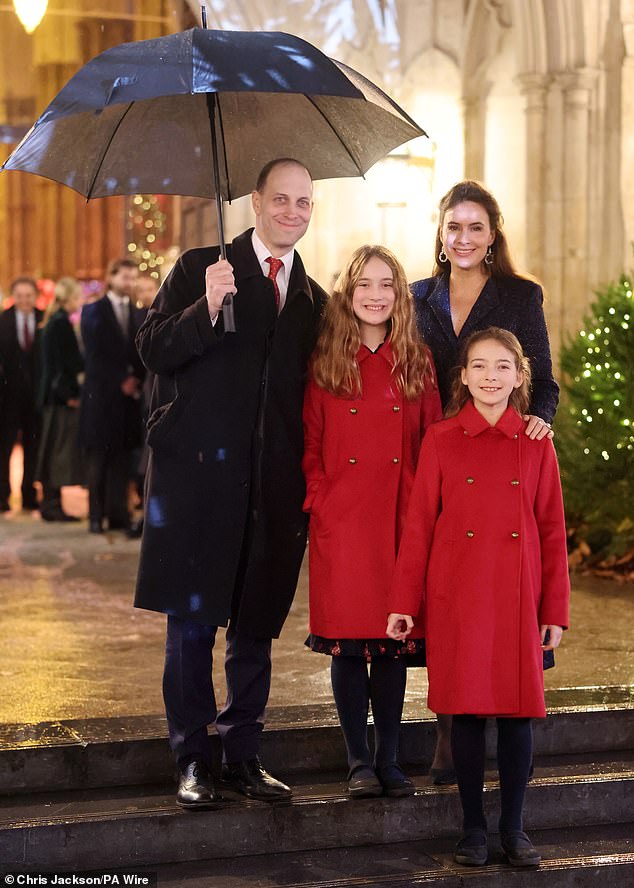 Sophie pictured with husband Frederick and their children Maud and Isabella earlier this month at the Together At Christmas carol service