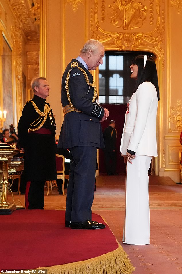 Meanwhile, Claudia was made a Member of the Order of the British Empire (MBE) by King Charles at Windsor Castle