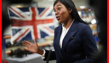 Conservative party leader Kemi Badenoch on a visit to a drone firm in Hampshire last month