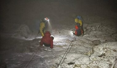 Two hikers were rescued off Britain's second highest mountain in minus 15C temperatures wearing just jogging bottoms and trainers
