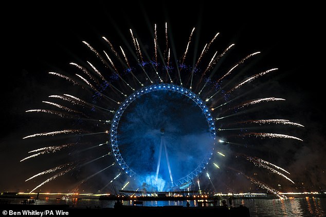 More than 12,000 fireworks and more than 400 lights illuminated the night sky around the London Eye, in what is the largest annual firework display in Europe