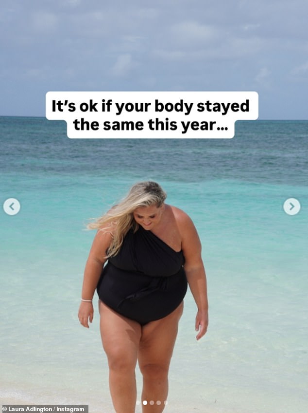 The 36-year-old shared a series of snaps, including herself in a black swimsuit, to empower her followers to not fixate on the saturation of transformation posts on social media