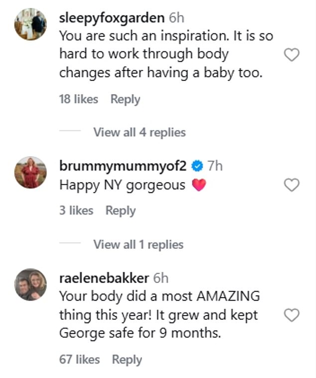 Followers really appreciated the message and told Laura: 'I needed to see this and remind myself to stop comparing myself to others. Happy New Year to you and your beautiful baby'