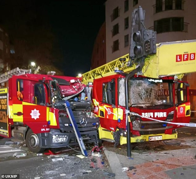Crews had been rushing to an incident in Islington around 10pm on Saturday when the collision unfolded in Farringdon