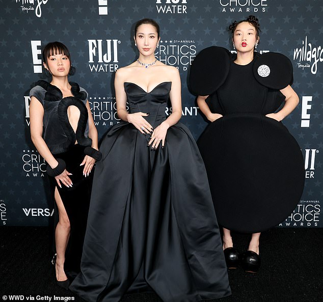 Kpop Demon Hunters stars Rei Ami, Ejae and Audrey Nuna opted for black gowns