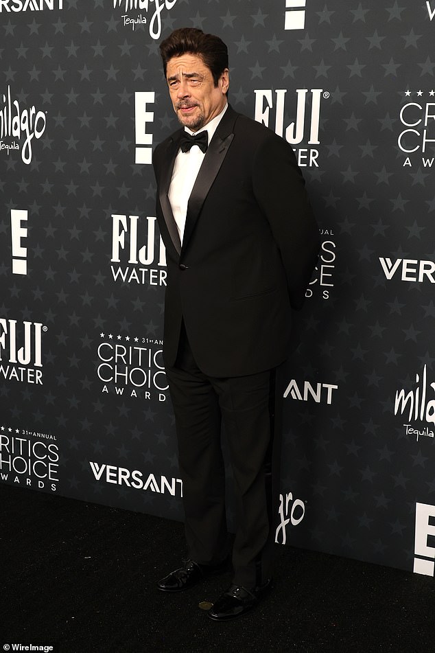 Benicio del Toro, 58, was every inch the handsome leading man in a black tuxedo
