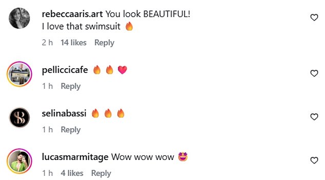 Gemma's friends and fans wrote in the comment section: 'You look beautiful. I love that swimsuit' and 'Wow'. Dani Dyer posted a trio of love heart face emojis