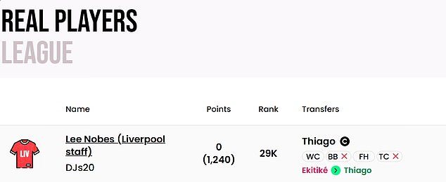 Nobes' team shows he took Ekitike out for Igor Thiago of Brentford, who he made captain