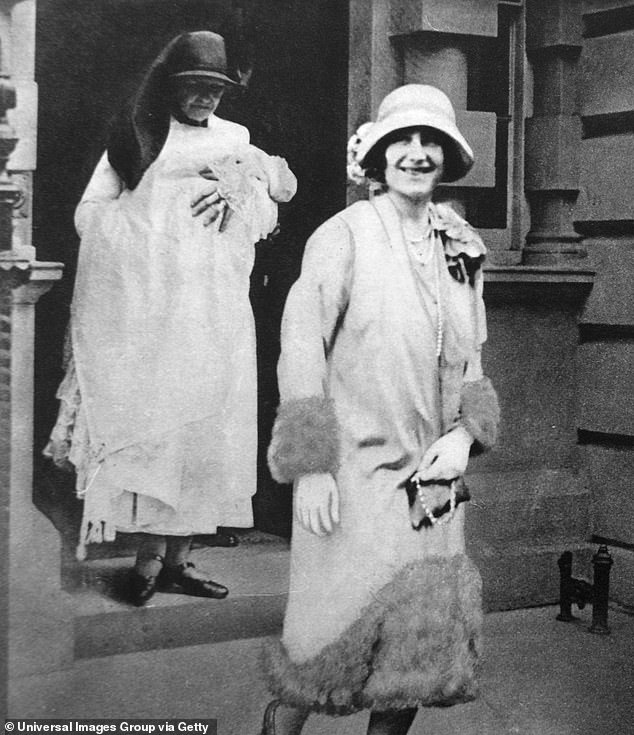 The Duchess of York leaving the house for her daughter's christening with her maternity nurse holding newborn Princess Elizabeth