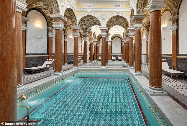 Inside, the spa boasts decadent Roman baths, whirlpools and saunas and is beautifully decorated with tiles