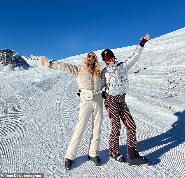 Tess Dalylooked in good spirits as she enjoyed a family ski trip ahead of her daughter Phoebe's move to New York City