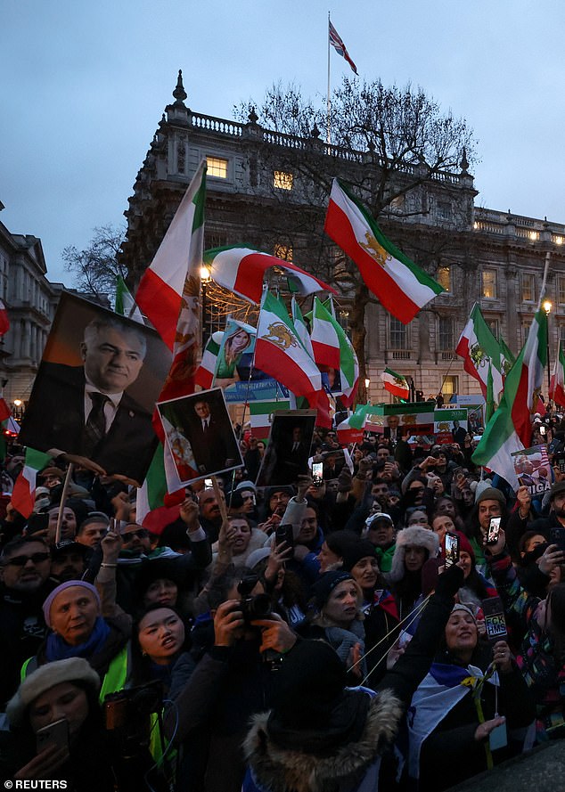 Demonstrators waved the country's old pre-Islamic flag with its distinctive Lion and Sun emblem as they called on Prime Minister Keir Starmer to support the Iranian people and proscribe the Islamic Revolutionary Guard Corp as a terrorist organisation