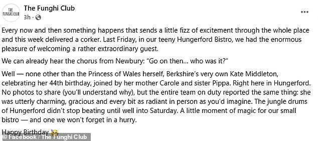 The eatery's supporters were delighted by the Princess's visit, commenting: 'How amazing that she visited a local business and what great advertising for you'