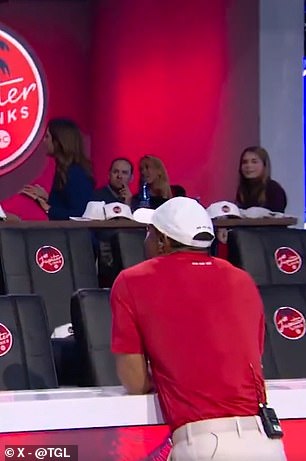 Vanessa, who has been dating the golf legend for around a year, was seen in the back row of his team's box