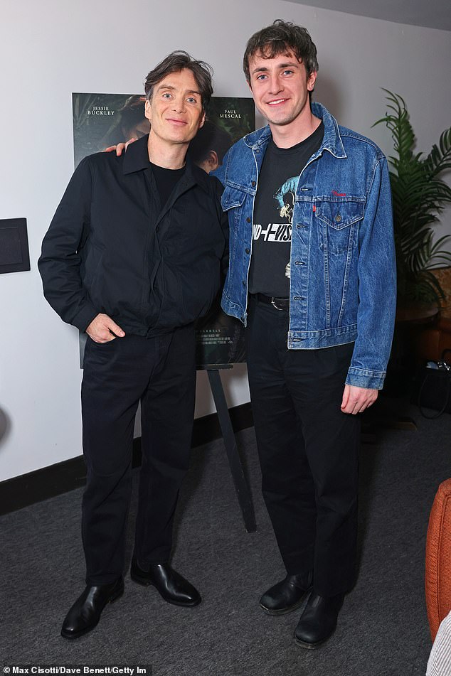 Paul Mescal and Cillian Murphy looked in good spirits as they attended a screening of Hamnet in London on Wednesday
