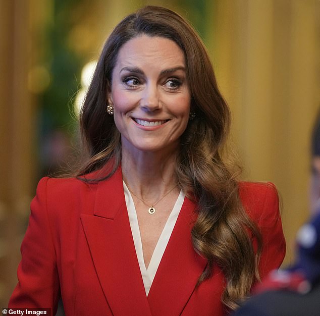 The Princess of Wales (pictured), 44, welcomed England's Red Roses to Windsor Castle this afternoon to celebrate their Rugby World Cup triumph last autumn