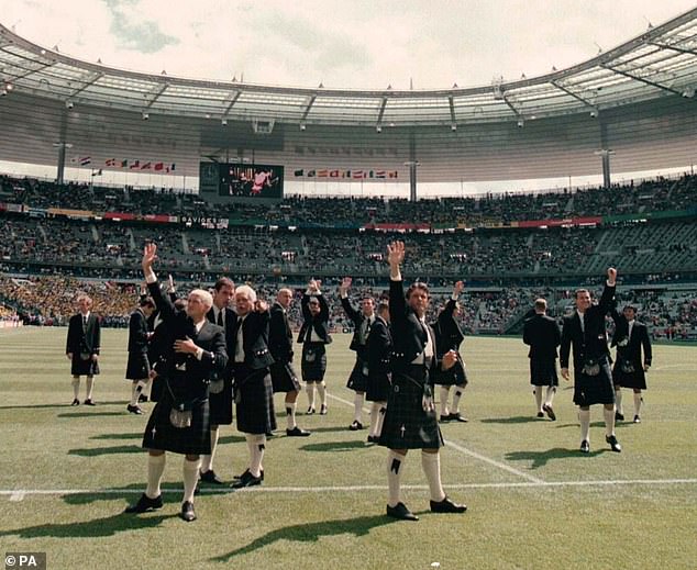 The Scotland team arrive at the Stade De France during the 1998 World Cup