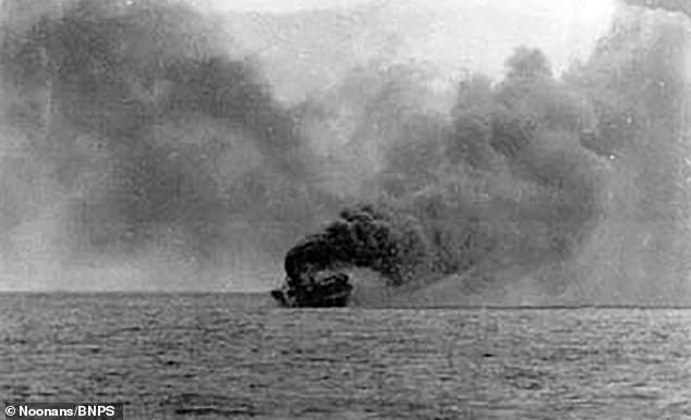 Pictured: HMS Glorious sinking. Although 900 men abandoned the doomed cruiser only 40 survived