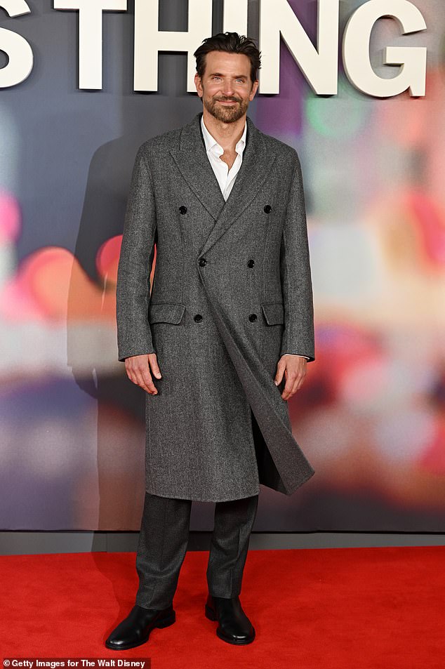 Actor Bradley, who is the director of the new movie, cut a sophisticated look as he stepped out in a grey wool, double-breasted trench coat