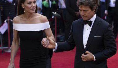 Princess Catherine of Wales with Tom Cruise at the Top Gun: Maverick at Odeon Leicester Square on May 19, 2022 in London, England