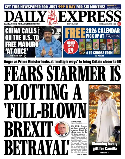 The headline on the front page of the Daily Express: "Fears Starmer Is Plotting A 'Full-Blown Brexit Betrayal'"