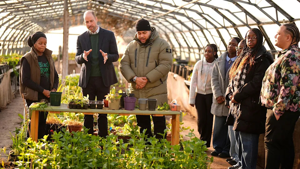 From left, Paulette Henry from Black Rootz, the Prince of Wales and Big Zuu with young people from the Humber All Nations Alliance