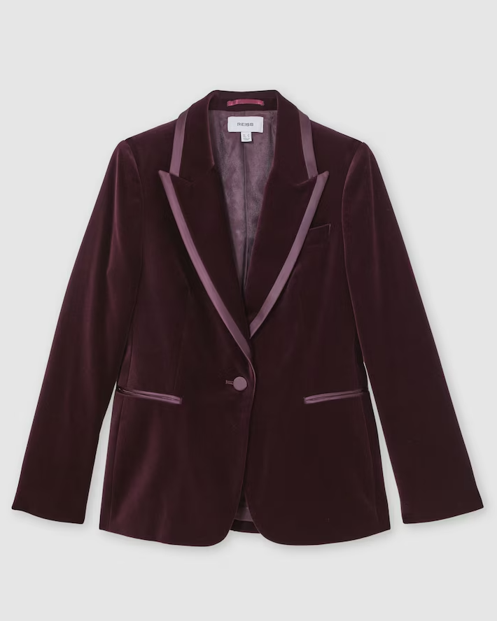 Elia Velvet Single-Breasted Suit Blazer in Burgundy Elia Velvet Single-Breasted Suit Blazer in Burgundy