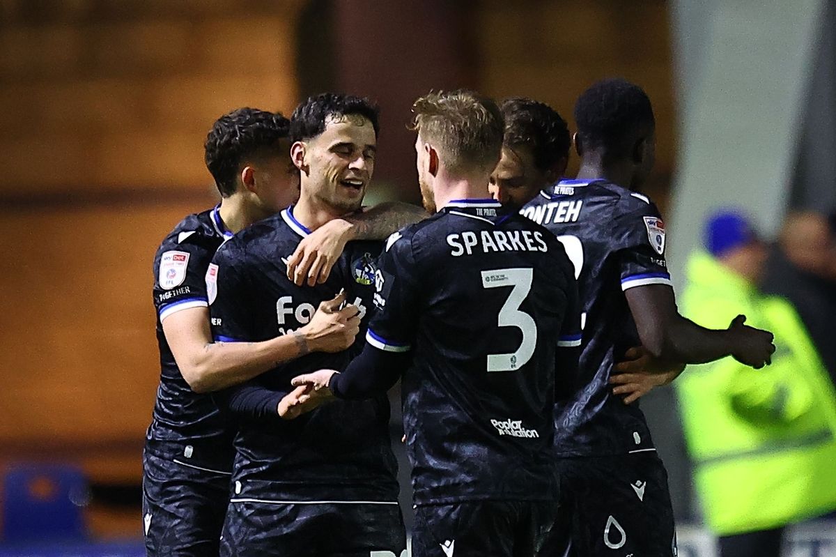 
Fabrizio Cavegn of Bristol Rovers celebrates scoring their sides third goal with team-mates