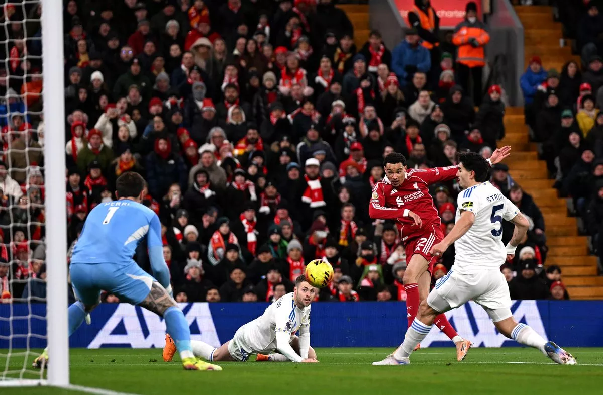 Hugo Ekitike shots at goal