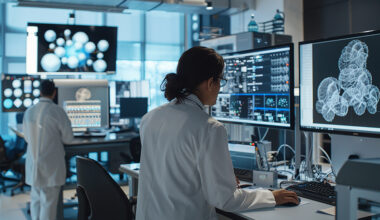 AI research facility, highlighting scientists or engineers work