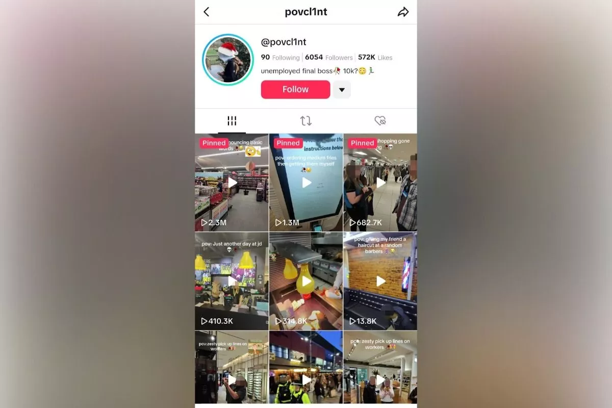 The @povcl1nt profile which posted videos filmed using Meta glasses