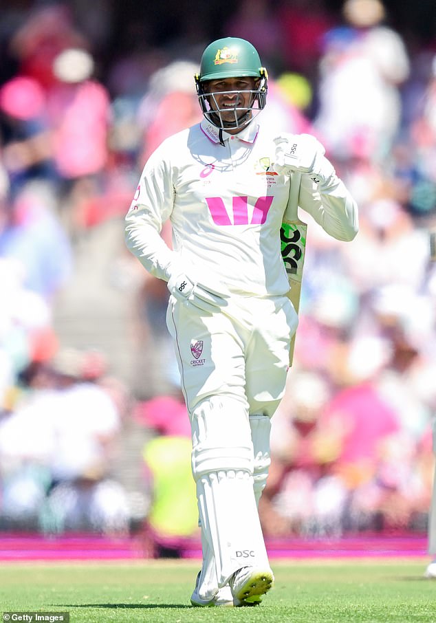 SYDNEY, AUSTRALIA - JANUARY 06: Usman Khawaja of Australia walks off after being dismissed LBW by Brydon Carse of England during day three of the Fifth Test in the 2025/26 Ashes Series between Australia and England at Sydney Cricket Ground on January 6, 2026 in Sydney, Australia. (Photo by Ayush Kumar/Eurasia Sport Images/Getty Images)