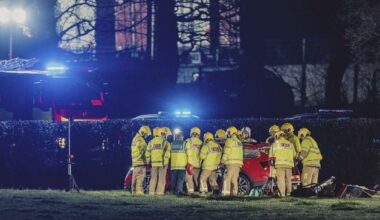 Mallusk: Emergency services at the scene of serious one-vehicle crash involving Fire Service car