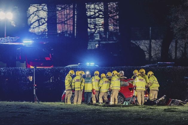 Mallusk: Emergency services at the scene of serious one-vehicle crash involving Fire Service car