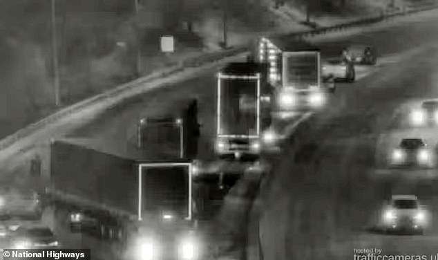 Lorries appeared to slide on the M5 during the heavy snowfall