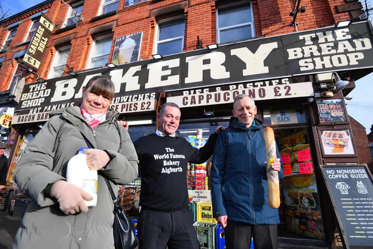 Alan Gordon(centre),at the Bread Shop Bakery,with customers of over 40 years Anne & John McCarthy