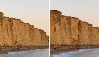 Dramatic moment, famous cliff in Great Britain collapses with massive rock fall just a few meters away from pedestrians