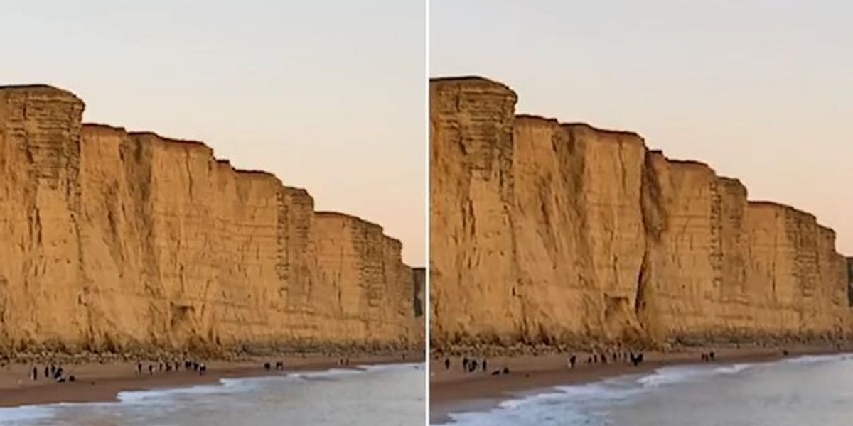 Dramatic moment, famous cliff in Great Britain collapses with massive rock fall just a few meters away from pedestrians