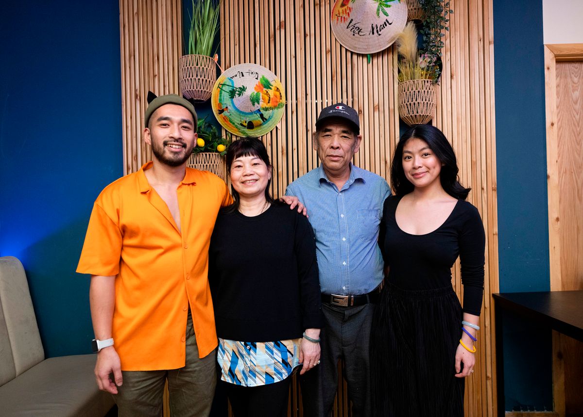 Jimmy, Linda (Nguyet), Ko and Jennifer Ly at their original Doux Chaton restaurant in Liverpool
