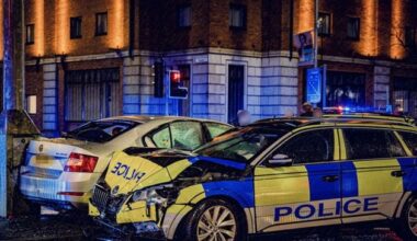 PSNI car collides with taxi in Belfast City Centre