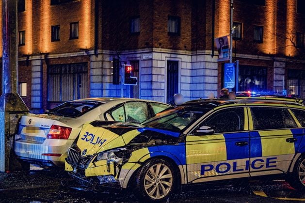 PSNI car collides with taxi in Belfast City Centre