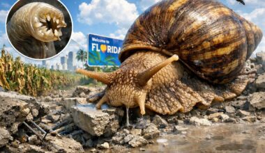 Giant African snail returns to haunt Florida, has 12 teeth, devours crops and concrete, carries a parasite that attacks the brain, and has already cost more than US$40 million (3)